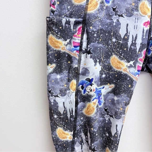 Rainbow Rules Watercolor Halloween Mickey and Minnie Magic Broomstick Leggings - Picture 9 of 9